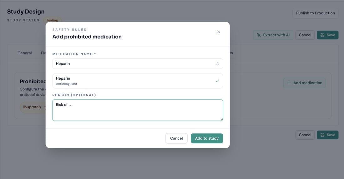 Prohibited medications configuration.